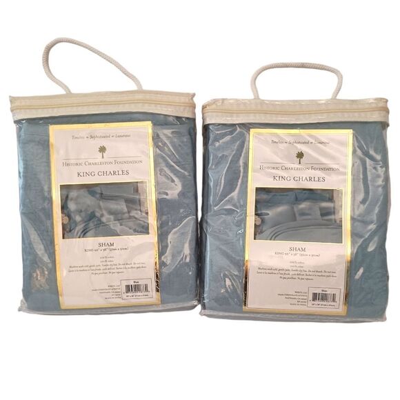 Historic Charleston Foundation King  Charles Shams Set Of 2 NEW Blue Textured. - Picture 4 of 16